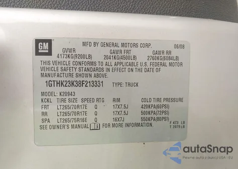 2008 GMC Sierra 2500Hd Slt z USA, uszkodzony, nr VIN 1GTHK23K38F213331